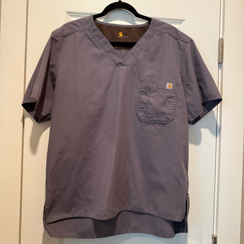 Carhartt Scrub Top Men’s Large Gray V Neck Workwear Medical Uniform Durable